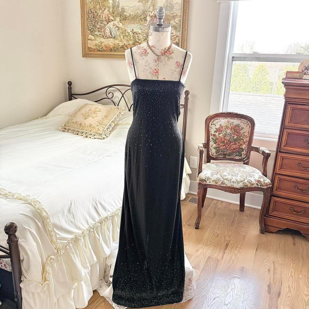 black beaded spaghetti‎ strap maxi dress Heartbeat size large